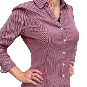 🎉HP🎉 Express red and white striped button down shirt. Size small